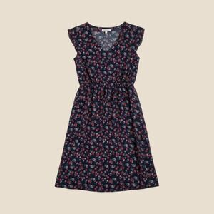 Monteau Los Angeles MP Floral Dress, scalloped Neckline and Sleeves, V-Neck